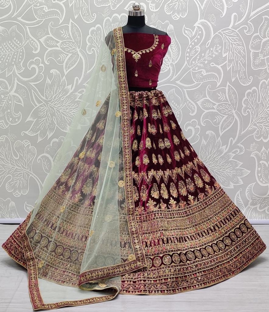 Pista-Green Lehenga Choli with Pink Flower Dori Thread Embroidery with  Sheer Designer Dupatta | Exotic India Art