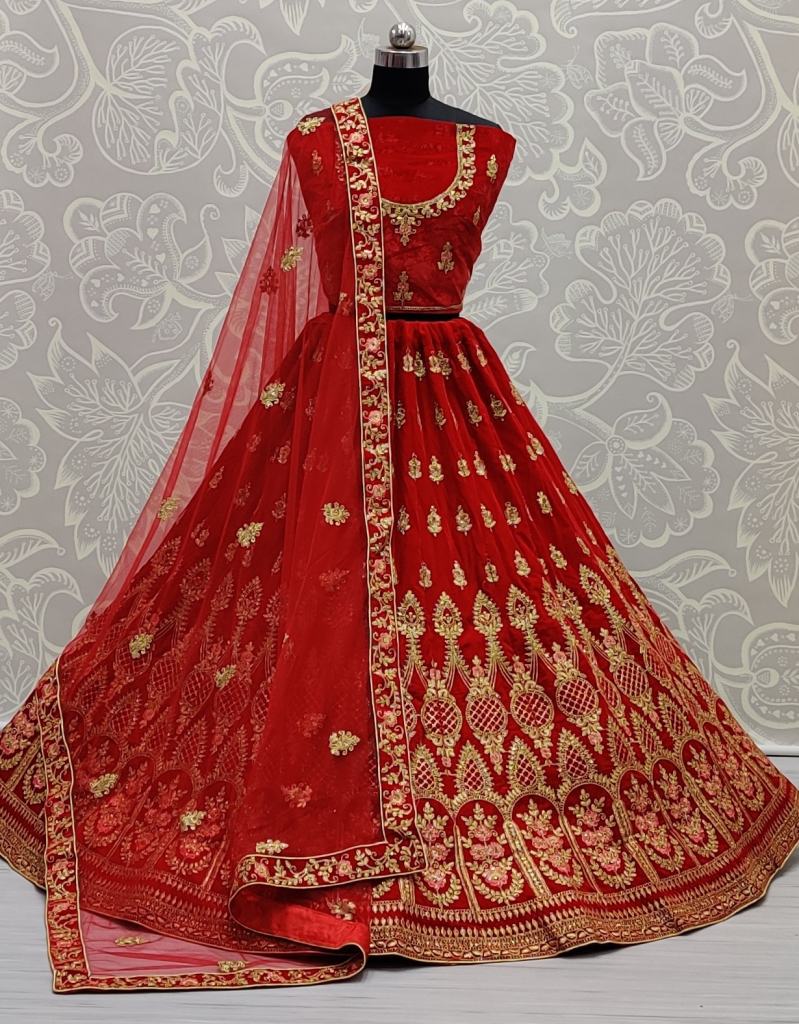 Wedding Wear Embroidery Maroon Colour Velvet Lehenga Choli at Rs
