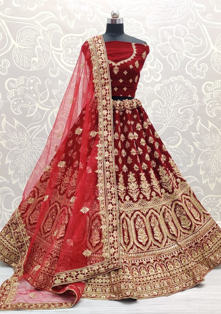 Embroidered Velvet Lehenga in Shaded Brown and Beige : LQY1957