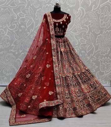 A2257 Velvet and Multi Embroidery work Designer Bridal Lehenga choli Gujju Fashions Designer Lehnga Choli