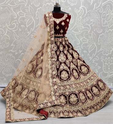 A2258 Flower Embroidery Dori Woek Velvet Lehenga Choli Gujju Fashions