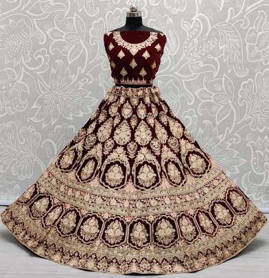 A2258 Flower Embroidery Dori Woek Velvet Lehenga Choli Gujju Fashions Designer Lehnga Choli