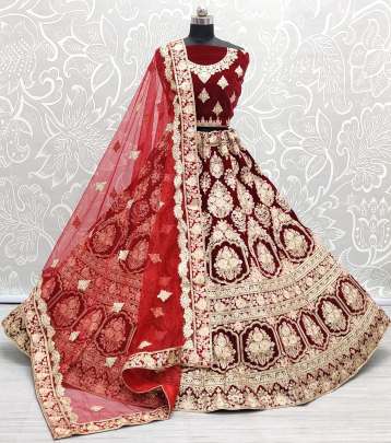 A2258 Flower Embroidery Dori Woek Velvet Lehenga Choli Gujju Fashions Designer Lehnga Choli