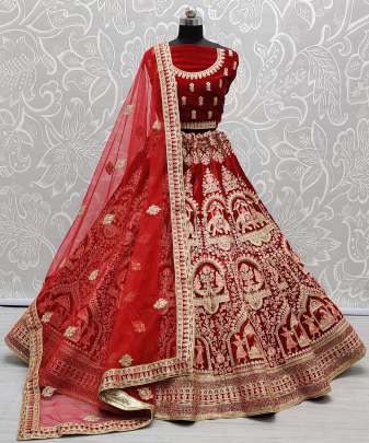 A2259 Bharat and Elephant Embroidery Work Velvet Bridal Lehenga Choli Gujju Fashions