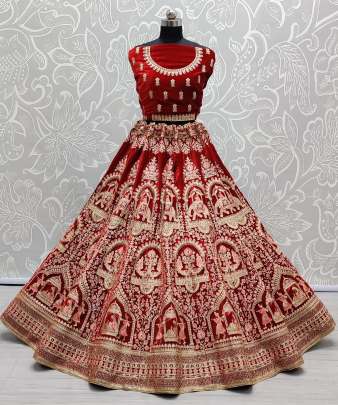 A2259 Bharat and Elephant Embroidery Work Velvet Bridal Lehenga Choli Gujju Fashions Designer Lehnga Choli