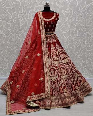 A2259 Bharat and Elephant Embroidery Work Velvet Bridal Lehenga Choli Gujju Fashions Designer Lehnga Choli