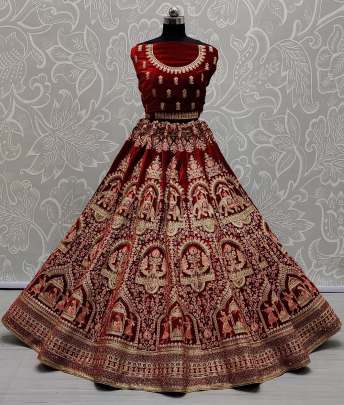 A2259 Bharat and Elephant Embroidery Work Velvet Bridal Lehenga Choli Gujju Fashions Designer Lehnga Choli