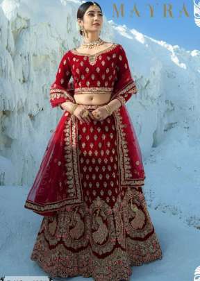 Beautiful Peacock Designer Dori Embroidery Work Velvet Bridal Lehenga Choli Gujju Fashions