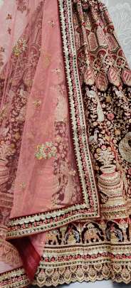 Beautiful Designer Peacock and Kalash Pattern Velvet Bridal Lehenga Choli Gujju Fashions Designer Lehnga Choli