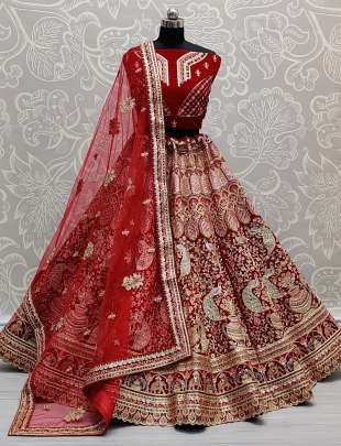 Beautiful Designer Peacock and Kalash Pattern Velvet Bridal Lehenga Choli Gujju Fashions Designer Lehnga Choli