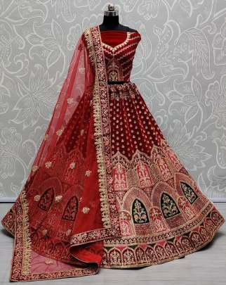 Beautiful Designer Wedding Wear Dori Embroidery Velvet Bridal Lehenga Choli Gujju Fashions