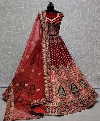 Beautiful Designer Wedding Wear Dori Embroidery Velvet Bridal Lehenga Choli Gujju Fashions Designer Lehnga Choli