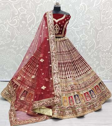 Beautiful Dori Work & Zari Work Multi Thread Bridal Lehenga Choli Gujju Fashions