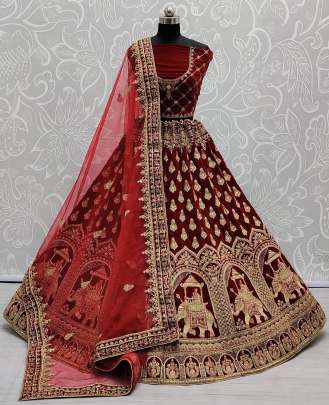 Beautiful Elephant Plakhi Embroidered Velvet Lehenga Choli Gujju Fashions