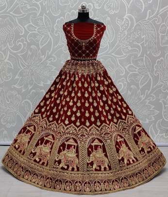 Beautiful Elephant Plakhi Embroidered Velvet Lehenga Choli Gujju Fashions Designer Lehnga Choli