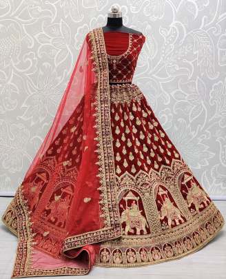 Beautiful Elephant Plakhi Embroidered Velvet Lehenga Choli Gujju Fashions Designer Lehnga Choli