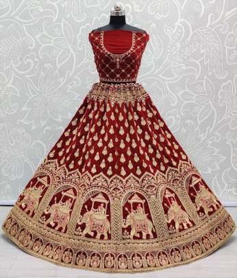 Beautiful Elephant Plakhi Embroidered Velvet Lehenga Choli Gujju Fashions Designer Lehnga Choli