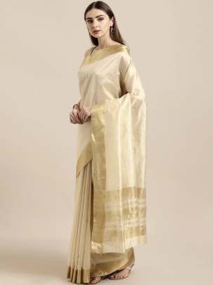 Beige Art Silk Solid Mysore Silk Saree Gujju Fashions