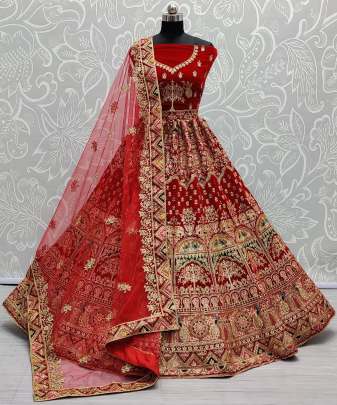 Bollywood Designe Wedding wear Peacock Embroidery Work Bridal Lehenga Choli Gujju Fashions