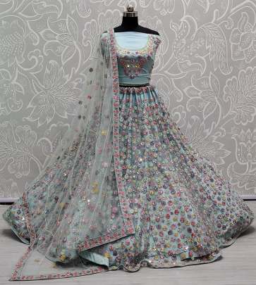 Bollywood Designer Mirror woek and Zircon Diamond Wedding wear Lehenga Choli Gujju Fashions