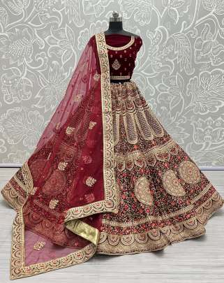 Dori work Bollywood Designer Velvet Bridal Lehenga Choli Gujju Fashions