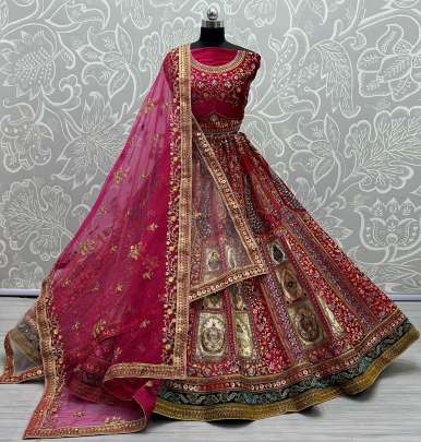 Bridal Lehenga choli in velvet with silk embroidered patch and Beautiful Peacock Pattern Gujju Fashions Designer Lehnga Choli