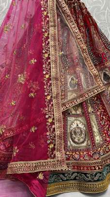 Bridal Lehenga choli in velvet with silk embroidered patch and Beautiful Peacock Pattern Gujju Fashions Designer Lehnga Choli