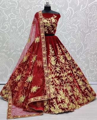 Seqence Work & Zari Embroidery Designer Velvet Lehenga Choli Gujju Fashions