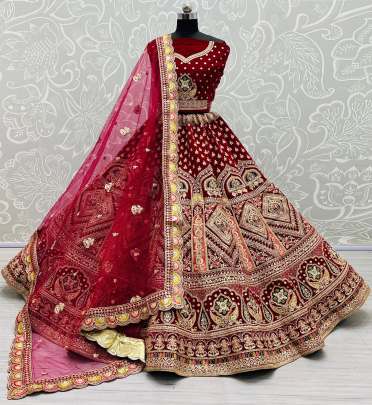 Designer Beautiful Wedding Bridal Velvet Lehenga Choli Gujju Fashions