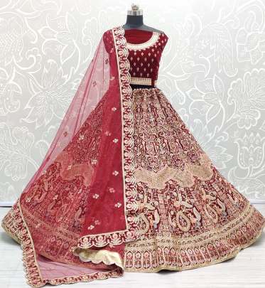 Designer Multi-Thread Work Velvet Bridal Lehenga Choli Gujju Fashions