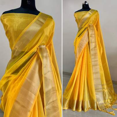 Designer PartyWear Organza Saree With Jacquard Border Fujju Fashions Designer Sarees