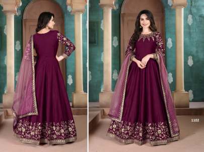 Designer PartyWear Silk Gown Gujju Fashions Anarkali Gown