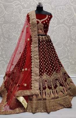 Designer Wedding Wear Velvet Bridal Lehenga Choli With Dupatta Gujju Fashions