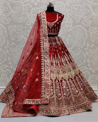 Dori Embroidery and Threas Work Bridal Velvet Lehenga Choli Gujju Fashions