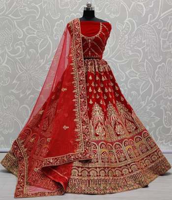 Dori Work Beautiful Velvet Semi Bridal Embroidery Lehenga Choli Gujju Fashions