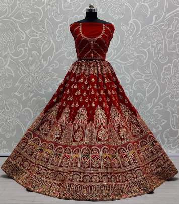 Dori Work Beautiful Velvet Semi Bridal Embroidery Lehenga Choli Gujju Fashions Designer Lehnga Choli