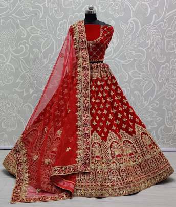 Dori Work & Zari Work Velvet Bridal Lehenga Choli Gujju Fashions