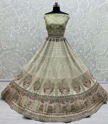 Dori Work  and thread work Peacock Embroidery Gerogette Bridal Lehenga Choli Gujju Fashions Designer Lehnga Choli