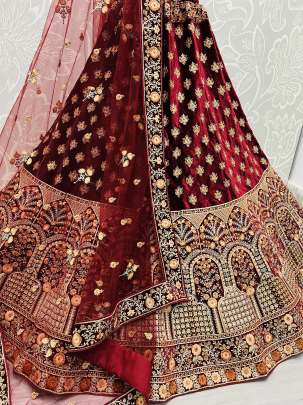 Dori & Zari Sequnce Lycra Velvet Designer Embroidery Lehenga Choli Gujju Fashions Designer Lehnga Choli