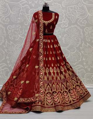 Dori and Zari Embroidery Sober Velvet Lehenga Choli Gujju Fashions