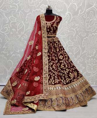 Double Coding  Embroidery Design Velvet Lehenga Choli Gujju Fashions