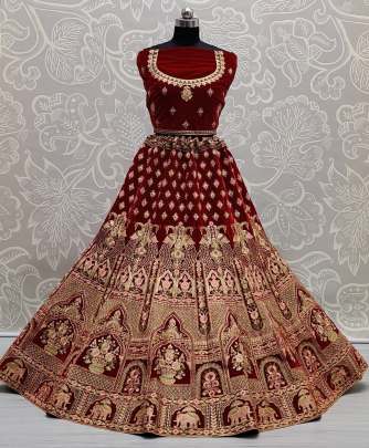 Elephant Figure Embroidery Work Velvet Bridal Lehenga Choli Gujju Fashions Designer Lehnga Choli