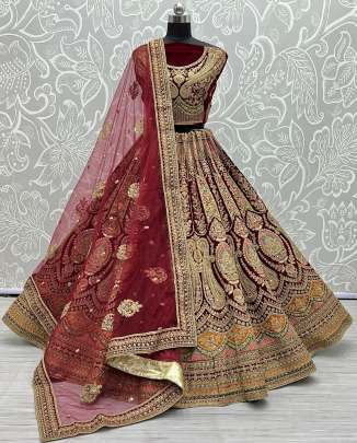 Featuring Velvet Designer With Embroidery Sequence Multi  Dhaga Work Lehenga Choli Gujju Fashions Designer Lehnga Choli