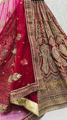 Featuring Velvet Designer With Embroidery Sequence Multi  Dhaga Work Lehenga Choli Gujju Fashions Designer Lehnga Choli