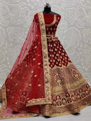 Flaired velvet Wedding wear Bridal Lehenga Choli Gujju Fashions