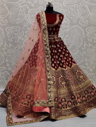 Flaired velvet Wedding wear Bridal Lehenga Choli Gujju Fashions Designer Lehnga Choli