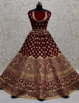 Flaired velvet Wedding wear Bridal Lehenga Choli Gujju Fashions Designer Lehnga Choli