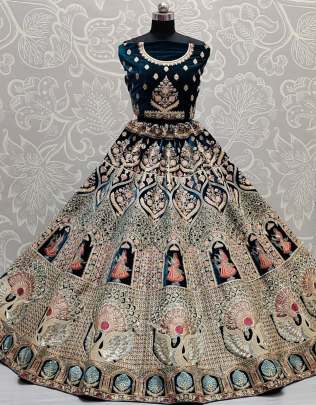 Handcrafted Mirror Work on Velvet Bridal Lehenga Choli Gujju Fashions Designer Lehnga Choli