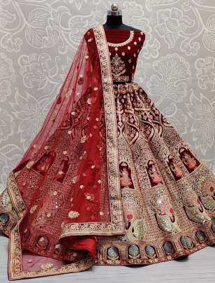 Handcrafted Mirror Work on Velvet Bridal Lehenga Choli Gujju Fashions Designer Lehnga Choli