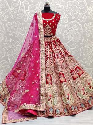 Handcrafted Mirror Work on Velvet Bridal Lehenga Choli Gujju Fashions Designer Lehnga Choli